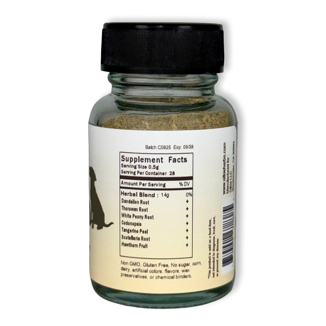 Pet Formula For Darker Yellow or Orange Tint Stools - often loose or soft, foul or rotten odor, excessive thirst, irritability, itching, red gums, mild nausea, increased defecation frequency, poor appetite...貓狗糞便深黃或橘色配方